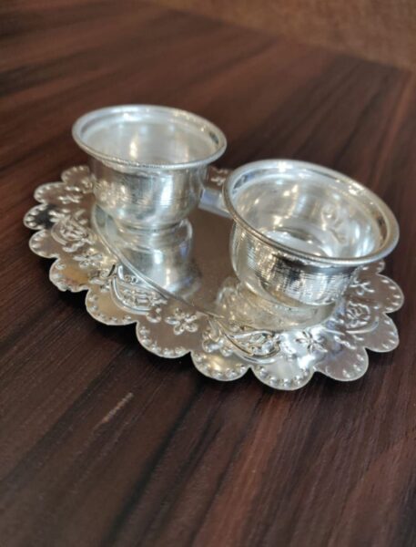 Twin Silver Cups on Floral Tray