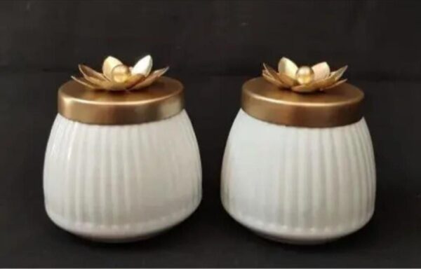 Ceramic Lotus Lid Jars (Set of 2)