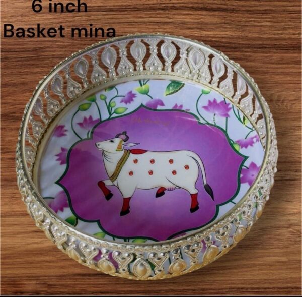 6-Inch Hand-Painted Meenakari Cow Basket