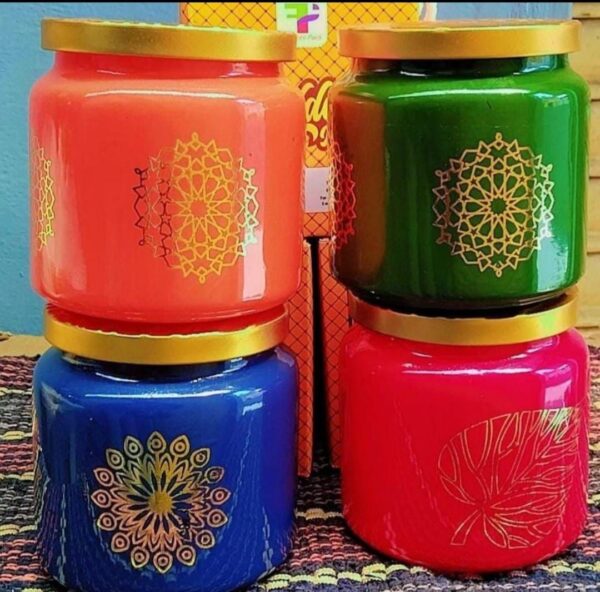 Multicolor Decorative Glass Jars with Golden Lid (Set of 4)