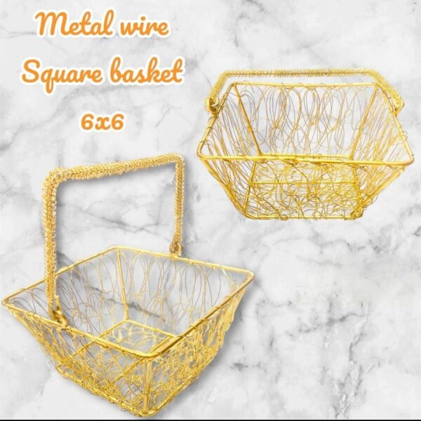 Golden Metal Wire Square Basket (6×6 Inch)