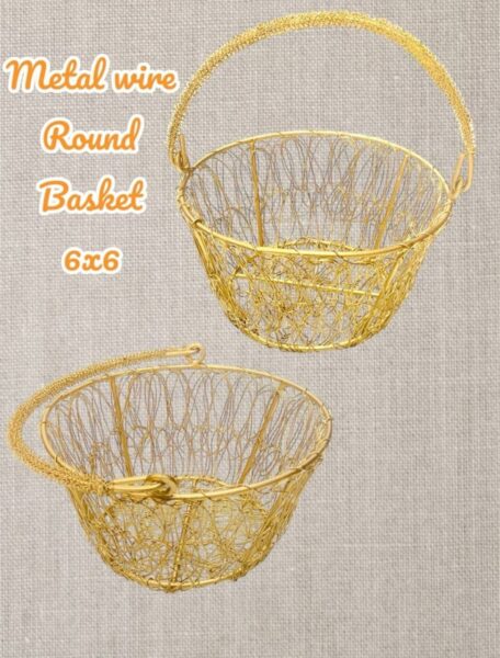 Golden Metal Wire Round Basket (6×6 Inch)